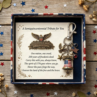 America 250 Tribute Set – Card, Lapel Pin & Keychain