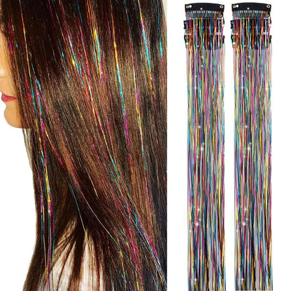 ✨ Clip in Hair Tinsel 24 Inch | 6 Pcs Glitter Fairy Hair Extensions 🥳