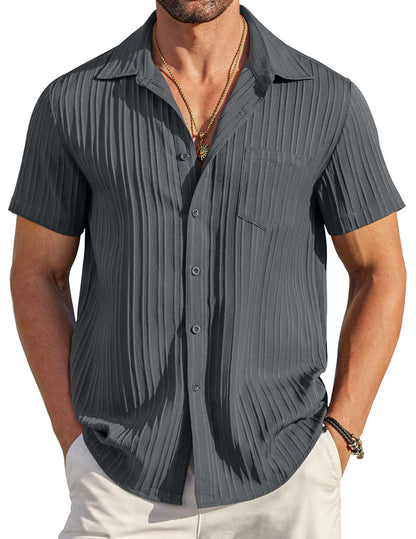 🏆Flash Sale⚡ 50K+ SOLD! Almost Gone-💥Men's Casual Button Down Shirts Short Sleeve Textured Summer Beach Shirt with Pocket