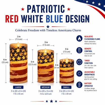 3-Piece Set - Patriotic Flameless Candles (With Remote Control)