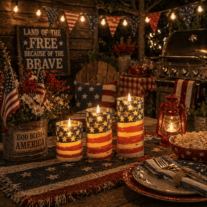 3-Piece Set - Patriotic Flameless Candles (With Remote Control)
