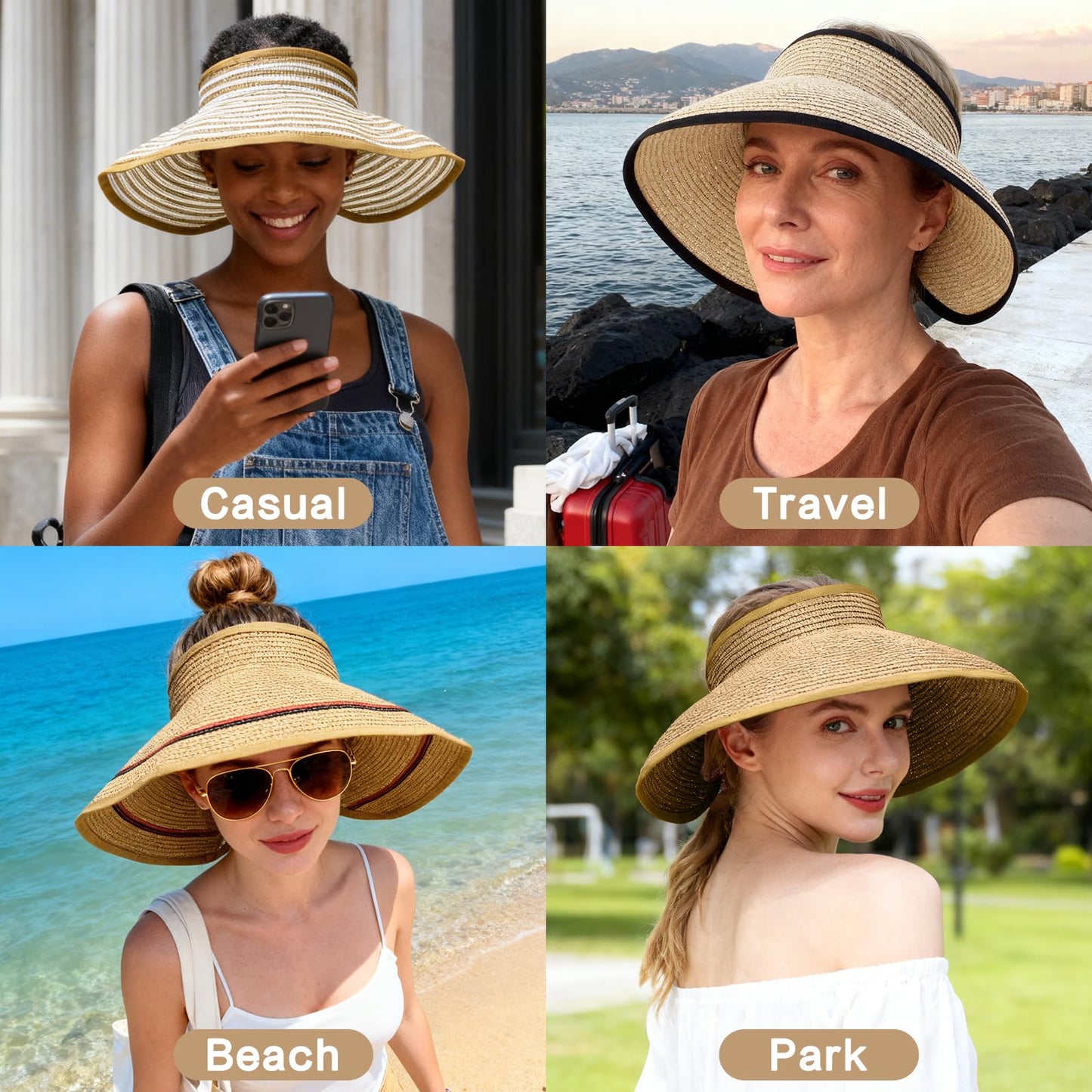 Women's Solid Color Cute Bow Design Wide Brim Straw Hat