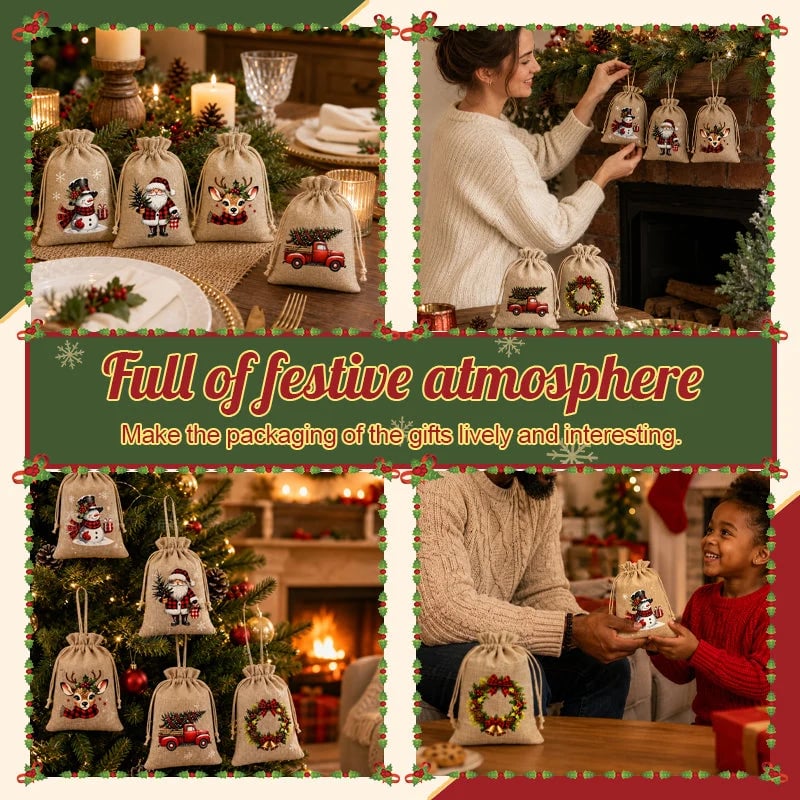 🎄Christmas Drawstring Gift Bags - Pull, Tie, and Make Every Little Gift Feel More Festive🎁