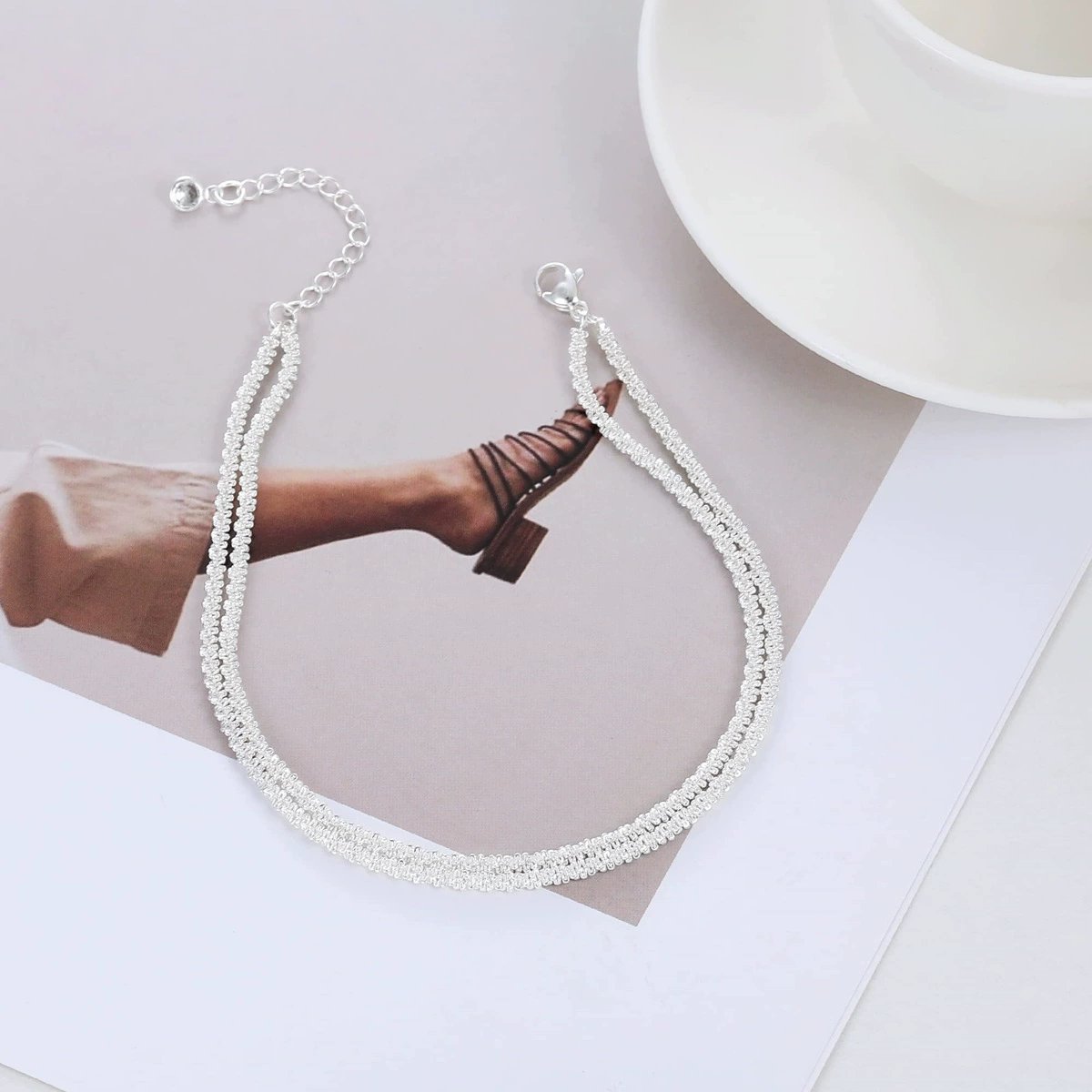 💜 BUY 1 GET 1 FREE 💜 Dainty Layered Waterproof Anklet – Adjustable Silver Chain, Hypoallergenic & Perfect for Summer 🌊