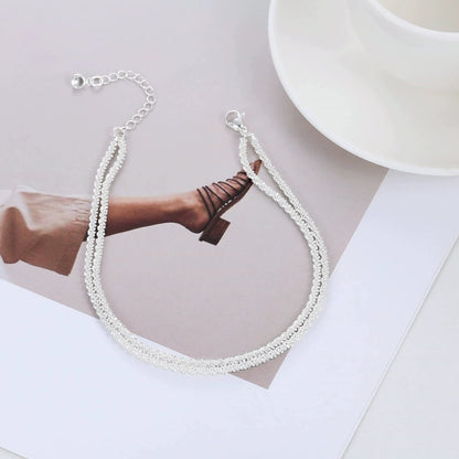💜 BUY 1 GET 1 FREE 💜 Dainty Layered Waterproof Anklet – Adjustable Silver Chain, Hypoallergenic & Perfect for Summer 🌊