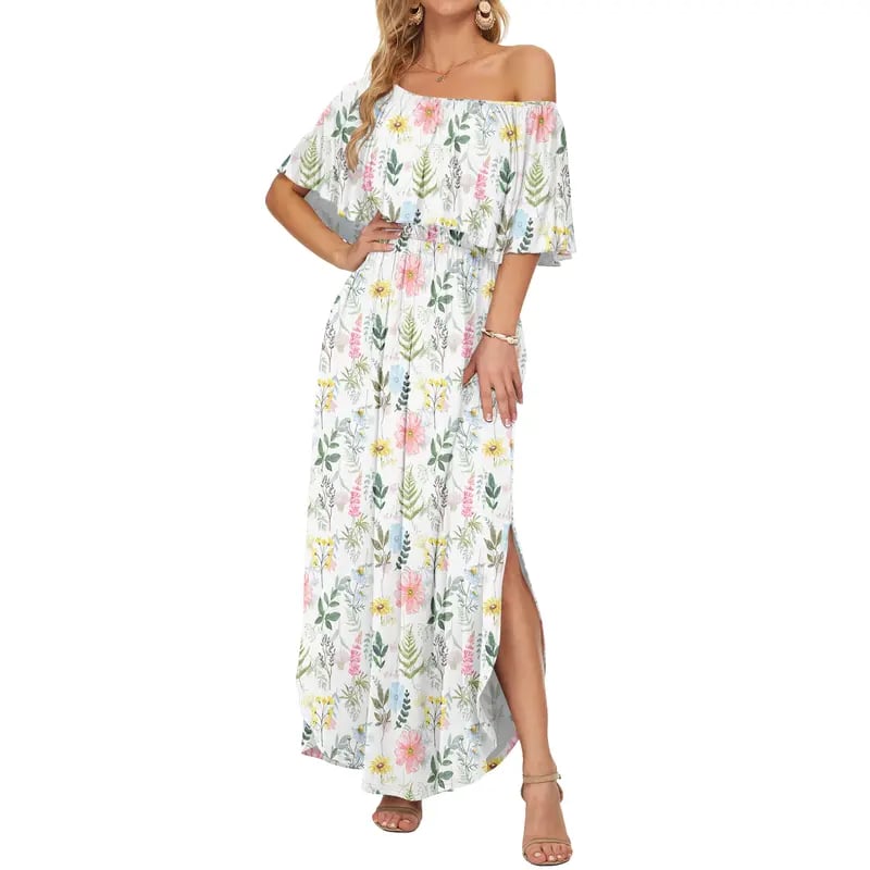 🔥Women's Off The Shoulder Dress Wedding Guest Dress Summer Casual Long Ruffle Party Side Split Beach Maxi Dresses