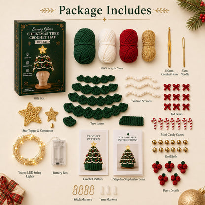 🎄Complete Light-Up Christmas Tree Crochet Hat DIY Kit