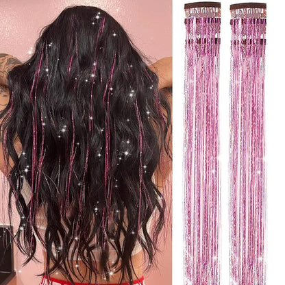 ✨ Clip in Hair Tinsel 24 Inch | 6 Pcs Glitter Fairy Hair Extensions 🥳