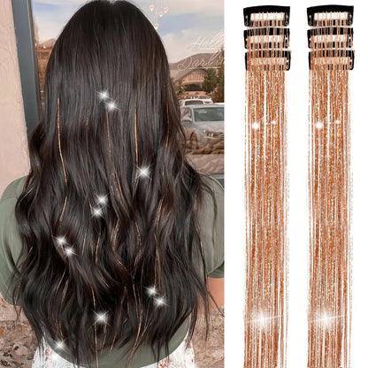 ✨ Clip in Hair Tinsel 24 Inch | 6 Pcs Glitter Fairy Hair Extensions 🥳
