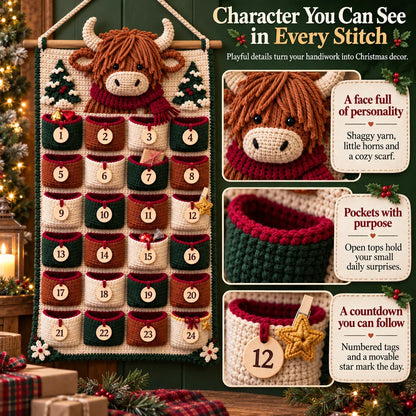 ⏳ 🧶 DIY Crochet Advent Calendar Kit | 24 Refillable Pockets, 4 Christmas Characters & Complete Crochet Materials 🎄