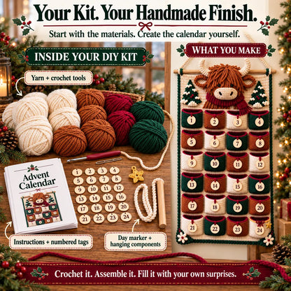 ⏳ 🧶 DIY Crochet Advent Calendar Kit | 24 Refillable Pockets, 4 Christmas Characters & Complete Crochet Materials 🎄
