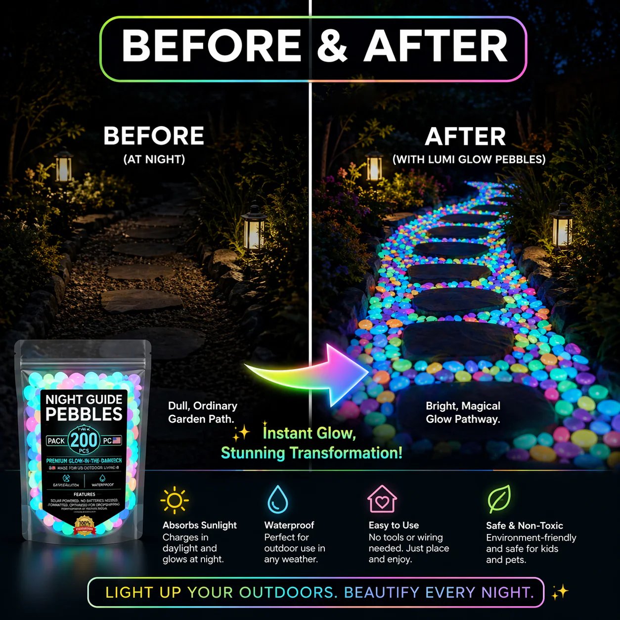 💥🌈Colorful Glow-in-the-Dark Garden Stones