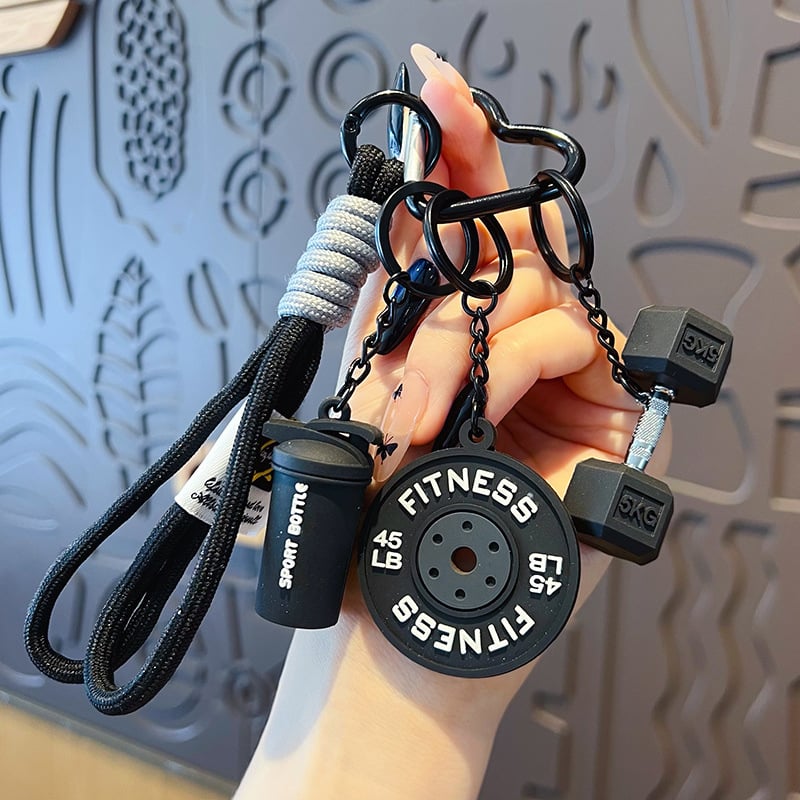 💪 Fitness Keychain Set – Dumbbell, Kettlebell & Weight Plate Pendant