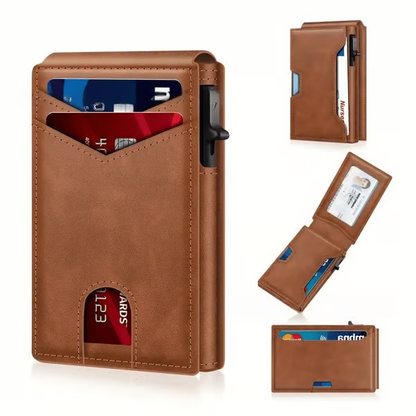 💼🔒Premium Aluminum RFID Blocking Minimalist Wallet for Men - Pop-Up Card Access, Money Clip & ID Window