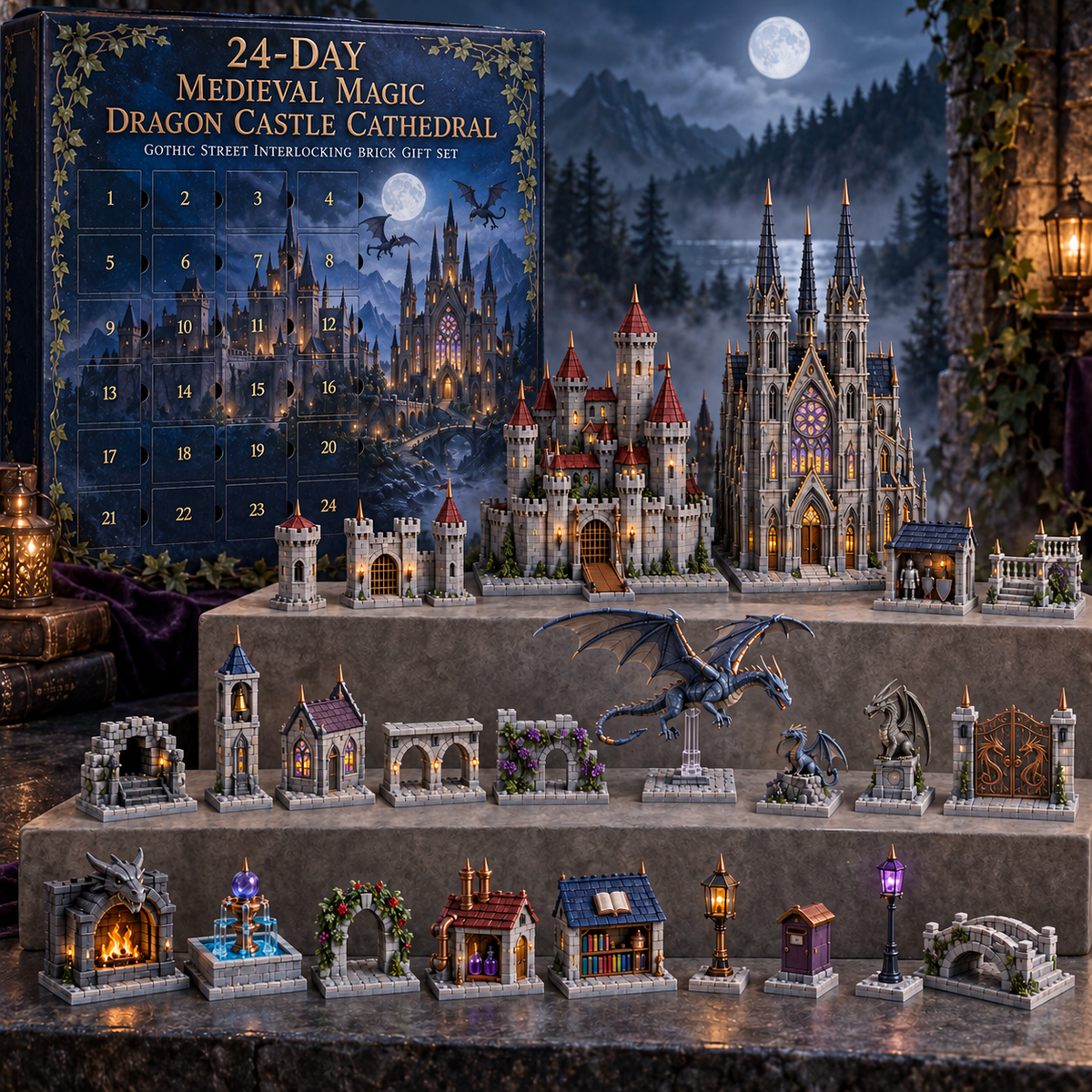 24-day Medieval Magic Dragon Castle Cathedral Advent Calendar