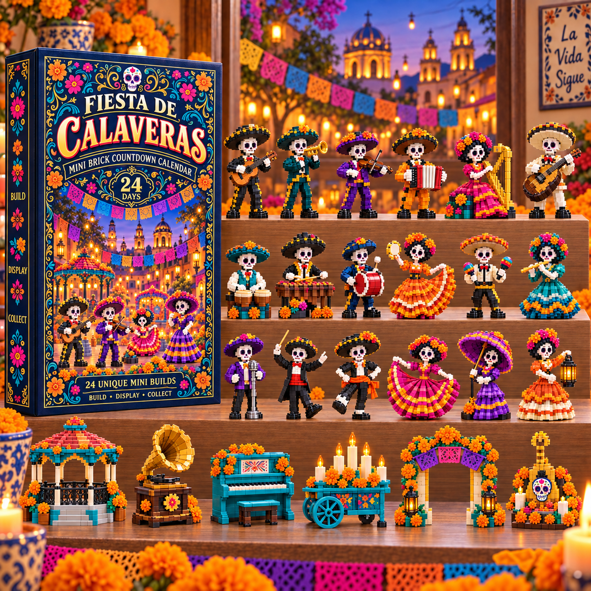 Christmas Kickoff 49% Off - 2026 Days Of Fiesta De Calaveras Blind Box - 24-day Festive Countdown, Day Of The Dead Skeleton Band Themed Collectible Miniatures Blind Box - Gift For Music Lovers