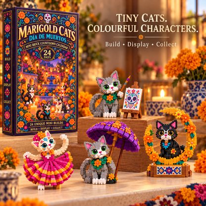 Christmas Kickoff 49% Off - 2026 Days Of Marigold Cats Blind Box - 24-day Festive Countdown, Day Of The Dead Cat Themed Collectible Miniatures Blind Box - Gift For Cat Lovers
