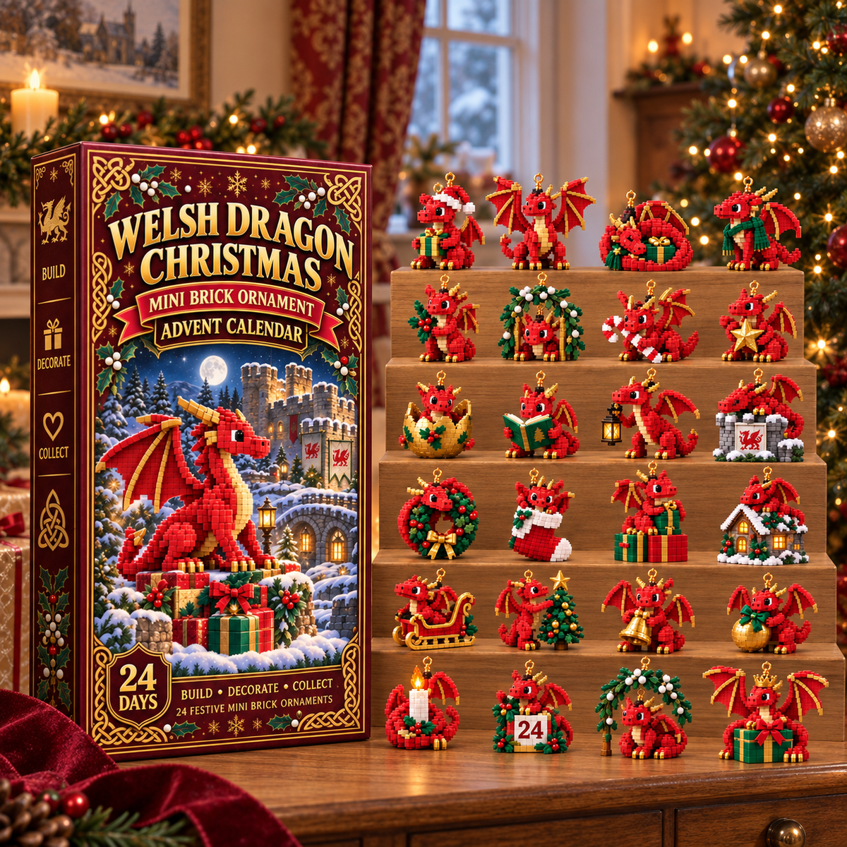 Christmas Kickoff 49% Off - 2026 Days Of Welsh Dragon Christmas Blind Box - 24-day Festive Countdown, Welsh Dragon Themed Collectible Miniatures Blind Box - Gift For Dragon Lovers