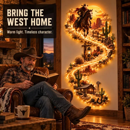 🤠 Western Cowboy Led Wall Decor – Lighted Wild West Desert Scene With Horseback Rider, Cactus & Ranch Details
