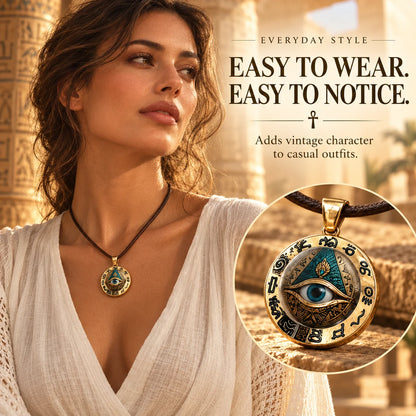 Egyptian Eye Round Glass Pendant Necklace