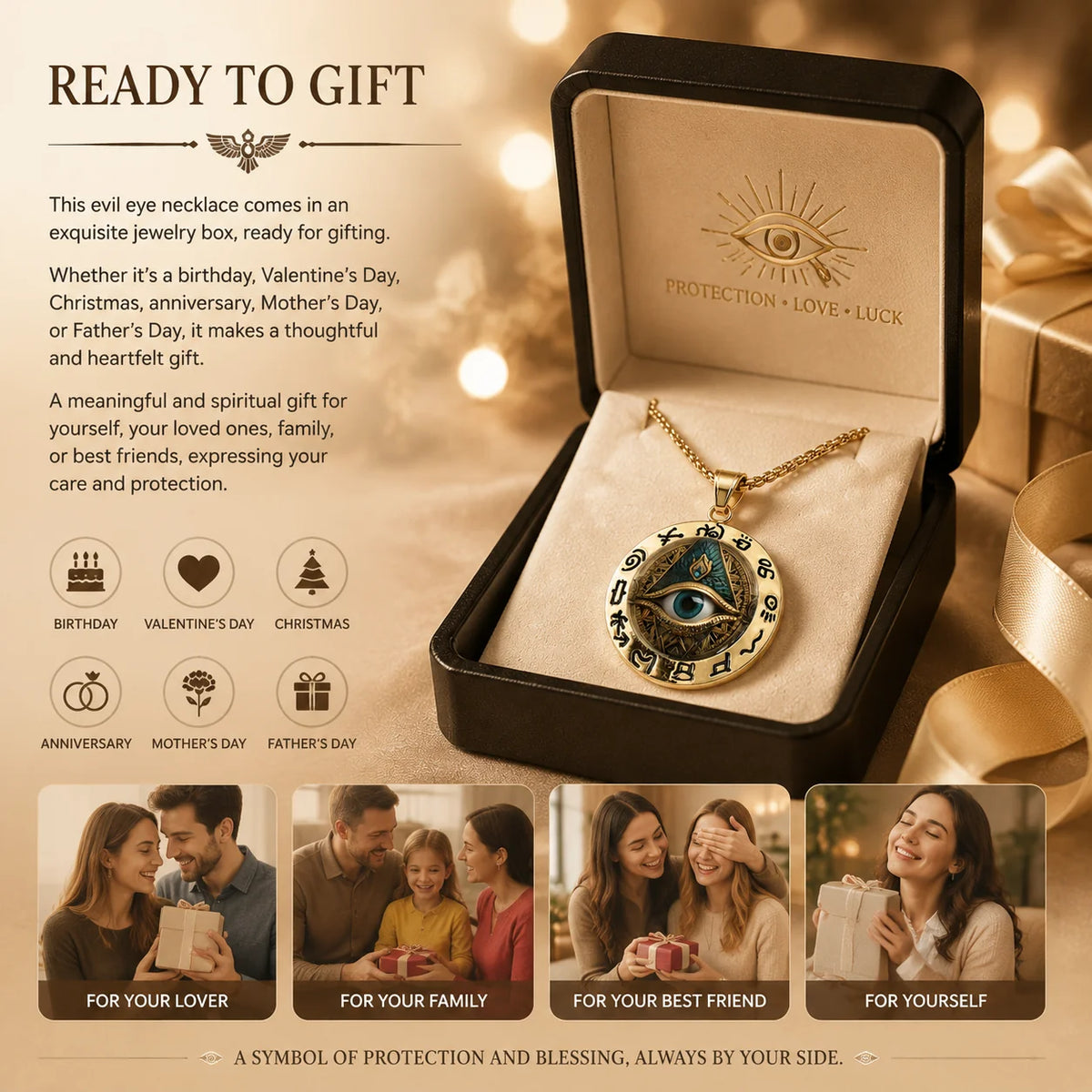 Egyptian Eye Round Glass Pendant Necklace