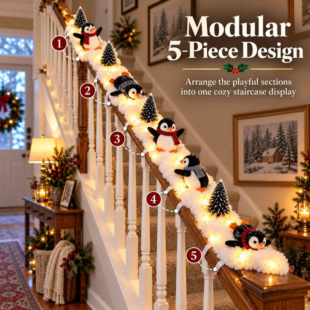 🔥hot Sale 40% Off🔥playful Penguin Snowy Stair Railing Decor