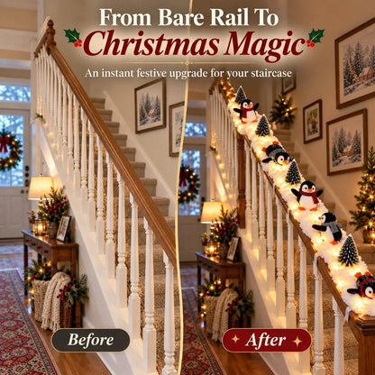 🔥hot Sale 40% Off🔥playful Penguin Snowy Stair Railing Decor
