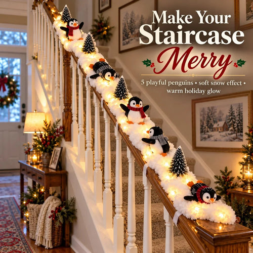 🔥hot Sale 40% Off🔥playful Penguin Snowy Stair Railing Decor