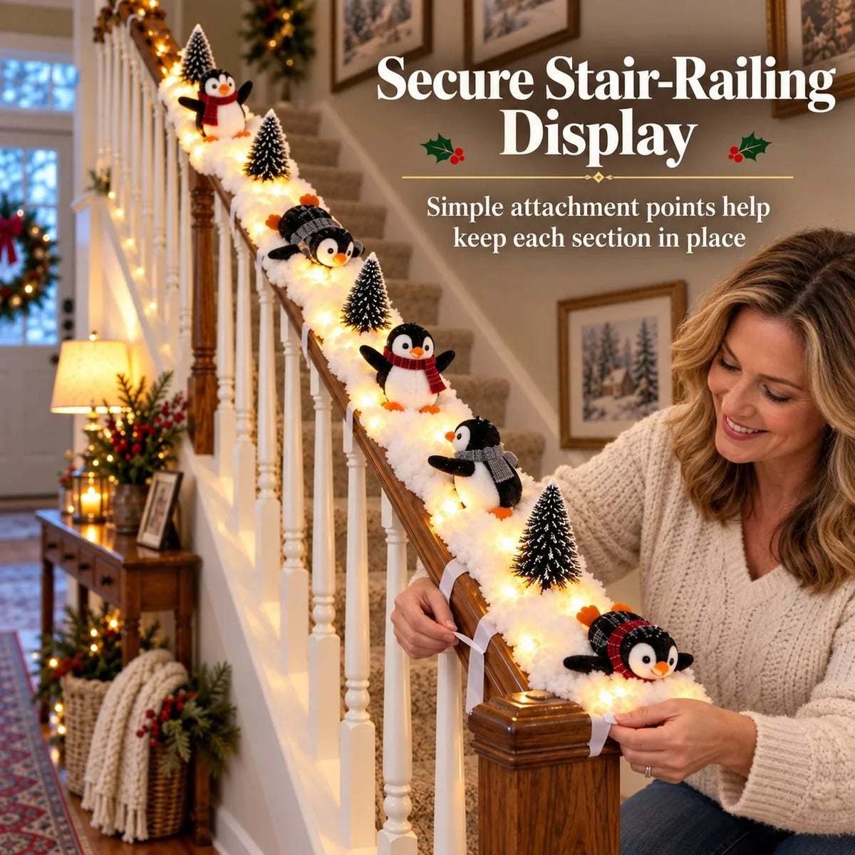 🔥hot Sale 40% Off🔥playful Penguin Snowy Stair Railing Decor