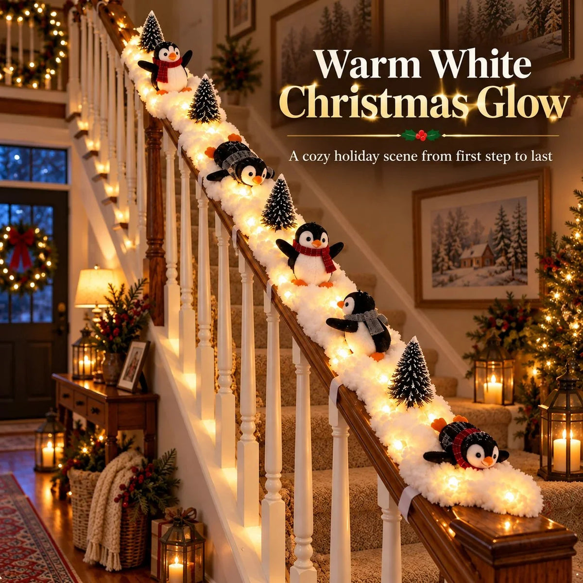 🔥hot Sale 40% Off🔥playful Penguin Snowy Stair Railing Decor