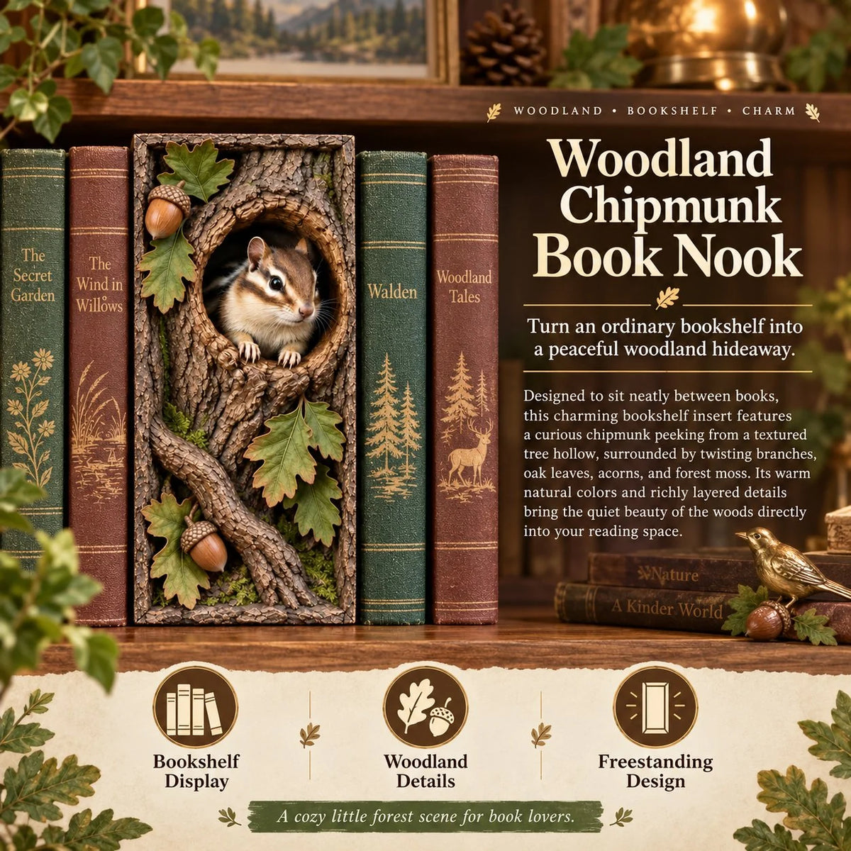 🔥last Day 50% Off - 📚woodland Chipmunk Book Nook