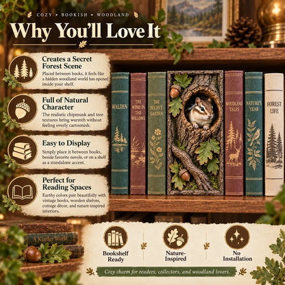 🔥last Day 50% Off - 📚woodland Chipmunk Book Nook