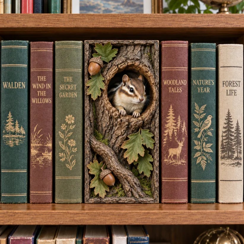 🔥last Day 50% Off - 📚woodland Chipmunk Book Nook
