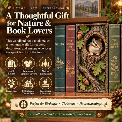 🔥last Day 50% Off - 📚woodland Chipmunk Book Nook