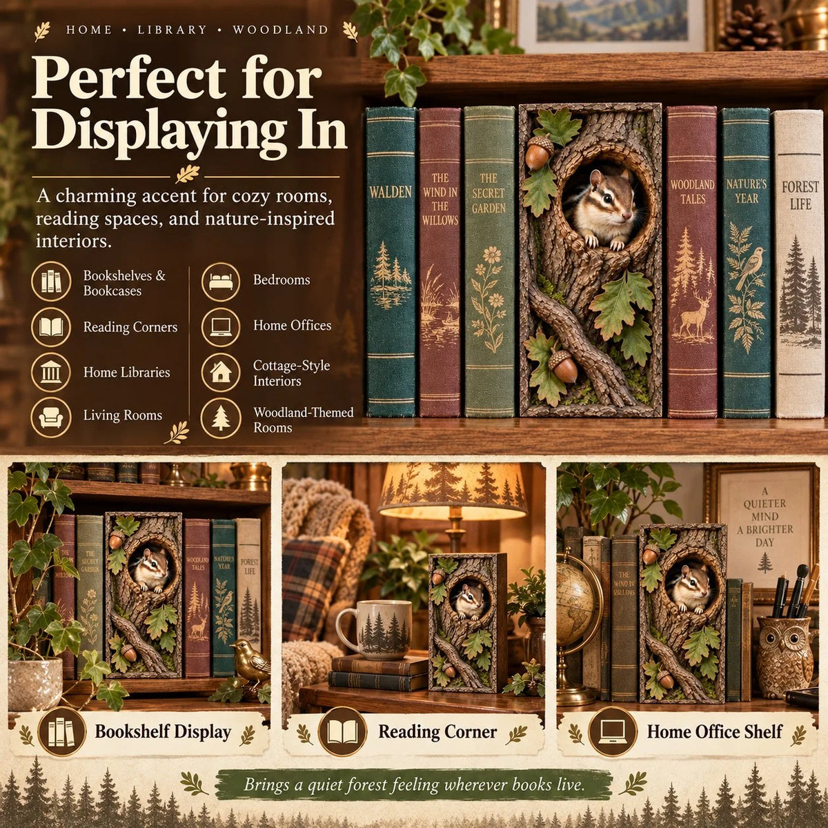 🔥last Day 50% Off - 📚woodland Chipmunk Book Nook
