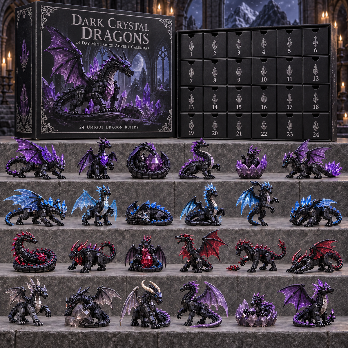 Christmas Kickoff 49% Off - 2026 Days Of Dark Crystal Dragons Blind Box - 24-day Festive Countdown, Crystal Dragon Themed Collectible Miniatures Blind Box - Gift For Dragon Lovers