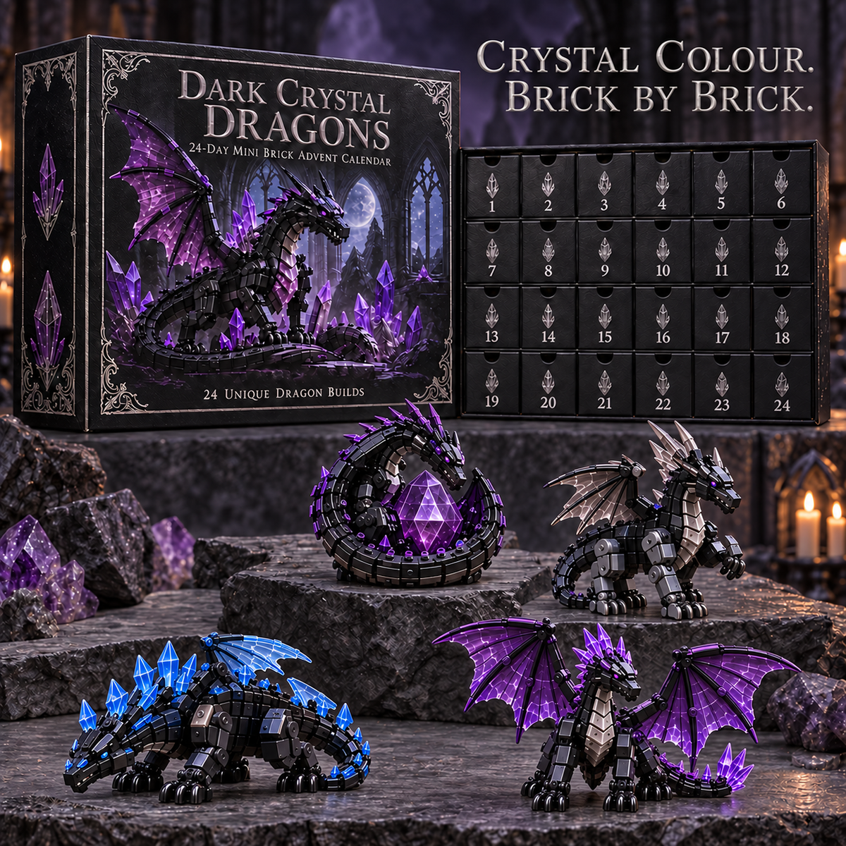 Christmas Kickoff 49% Off - 2026 Days Of Dark Crystal Dragons Blind Box - 24-day Festive Countdown, Crystal Dragon Themed Collectible Miniatures Blind Box - Gift For Dragon Lovers
