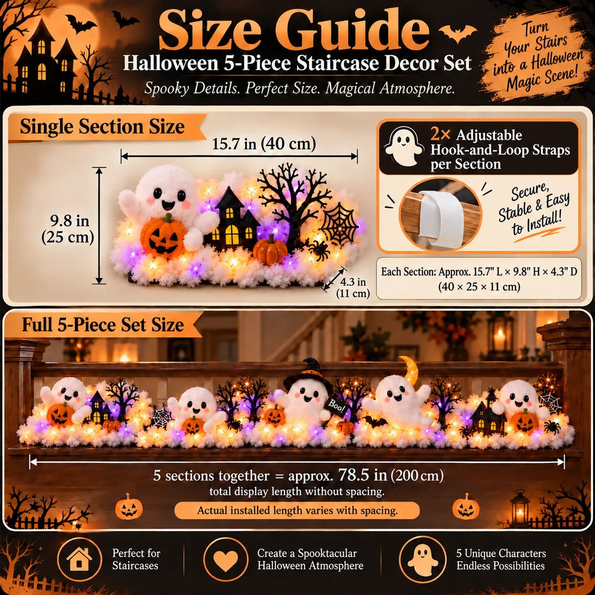 ⏳ Last Day 49% Off – 👻 Glowing Ghost Staircase Decor | 5 Playful Halloween Characters For Railings, Mantels & Entryways 🎃