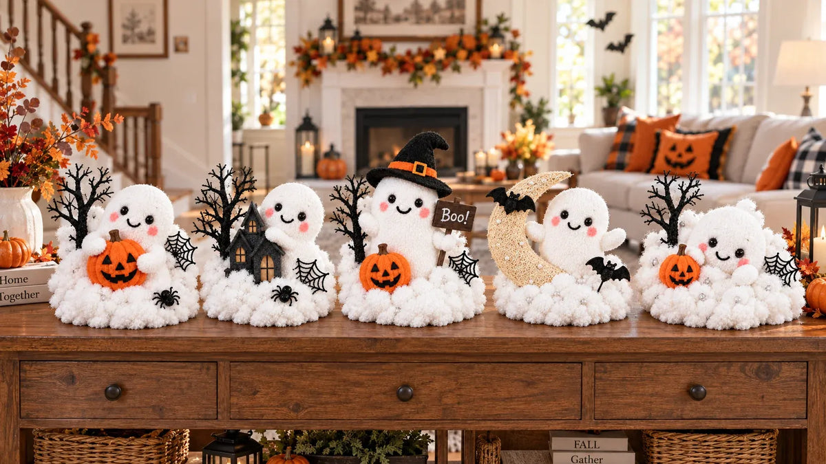 ⏳ Last Day 49% Off – 👻 Glowing Ghost Staircase Decor | 5 Playful Halloween Characters For Railings, Mantels & Entryways 🎃