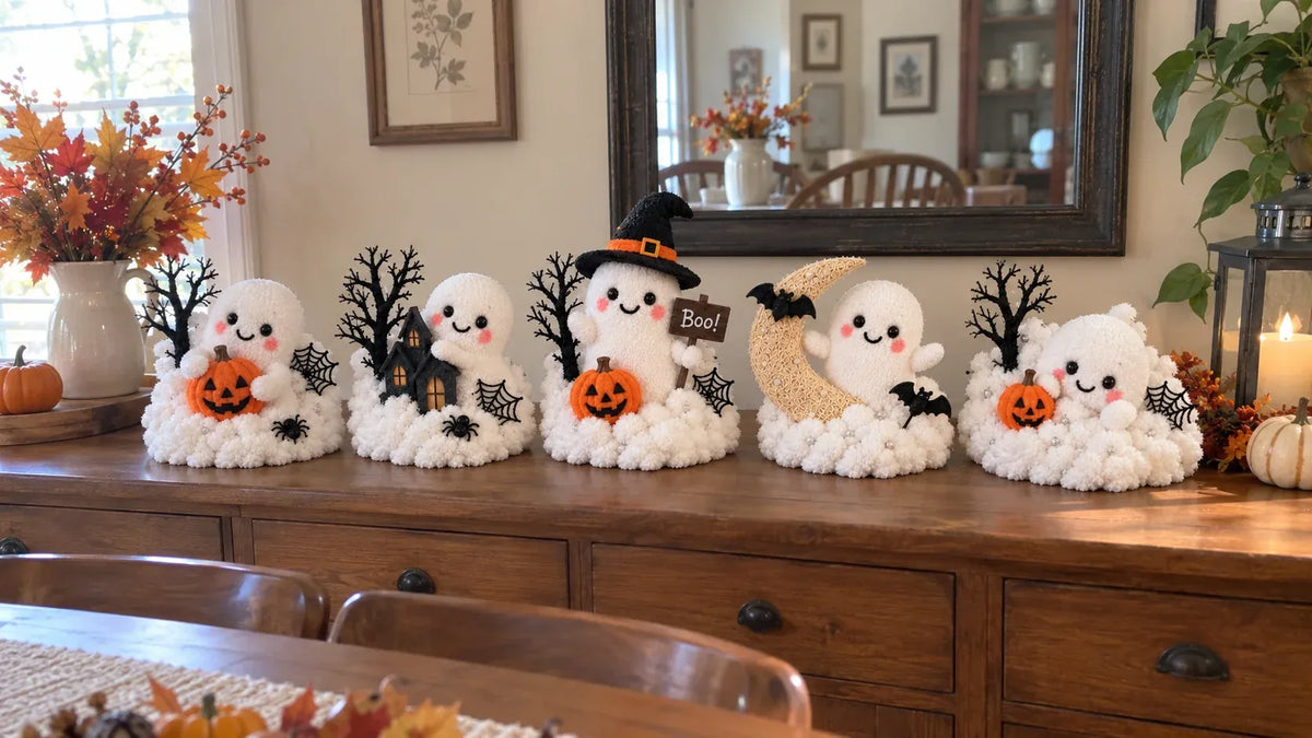 ⏳ Last Day 49% Off – 👻 Glowing Ghost Staircase Decor | 5 Playful Halloween Characters For Railings, Mantels & Entryways 🎃