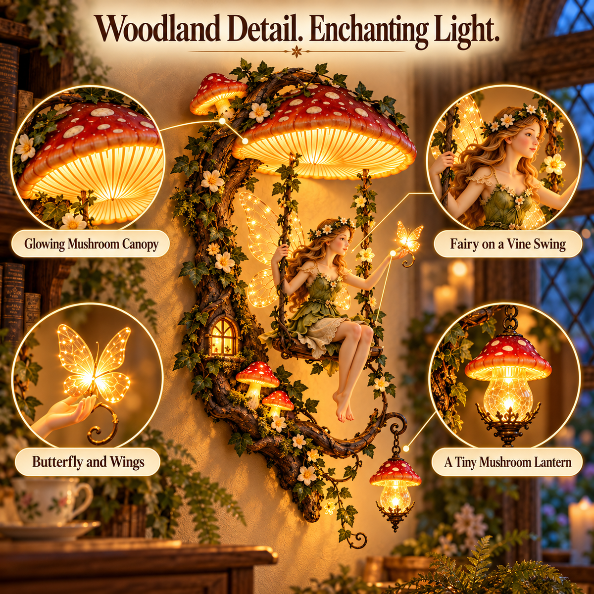 ✨last Day 49% Off✨🧚 Fairyglow™ – Lighted Woodland Fairy Mushroom Swing Wall Art