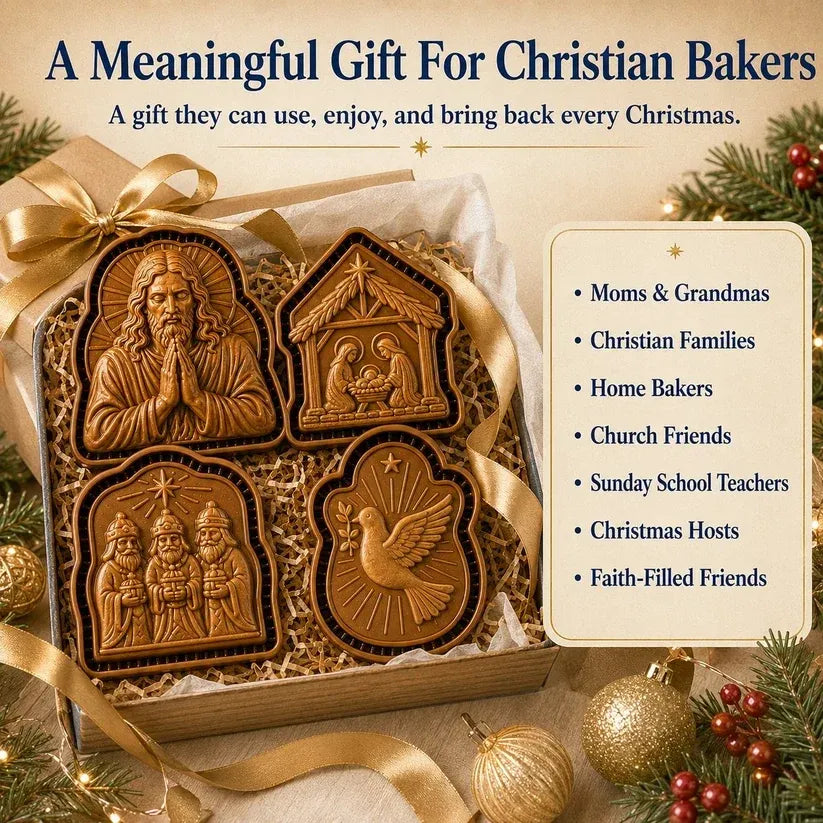 🔥HOT SALE 49% OFF✝️ Faith & Nativity Christmas Mini Pie Mold Collection | Reusable Embossed Molds for Shaping Detailed Praying Jesus, Nativity Stable and so on Pies🥧✨