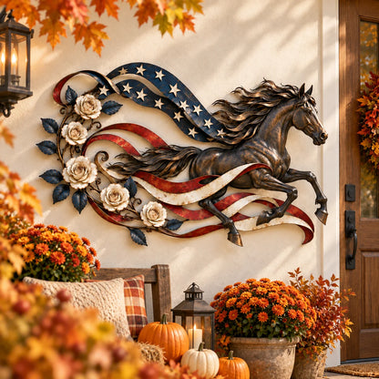 🇺🇸🐎patriotic Horse American Flag Metal Wall Decor
