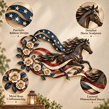 🇺🇸🐎patriotic Horse American Flag Metal Wall Decor