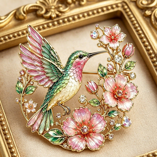 🦜🌸Vintage Hummingbird & Floral Enamel Brooch 🦜🌸
