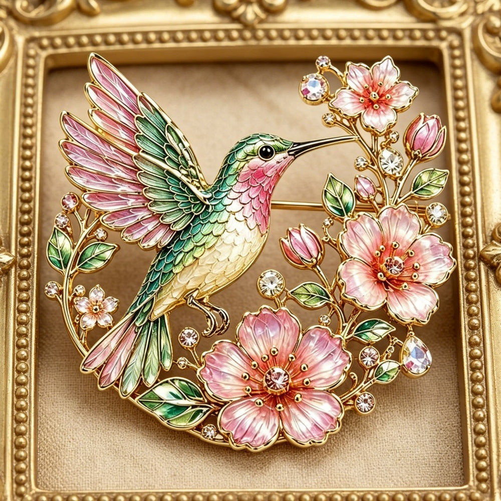 🦜🌸Vintage Hummingbird & Floral Enamel Brooch 🦜🌸