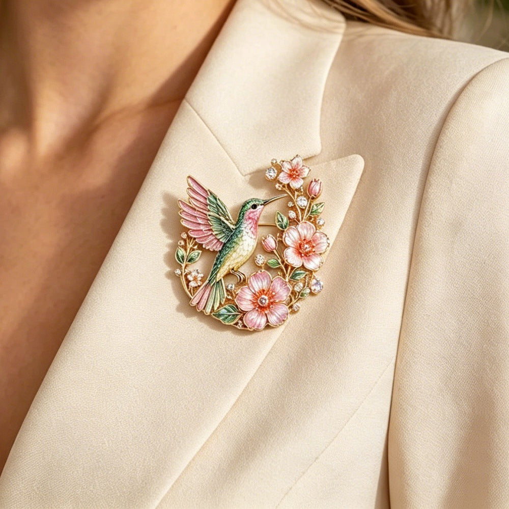 🦜🌸Vintage Hummingbird & Floral Enamel Brooch 🦜🌸