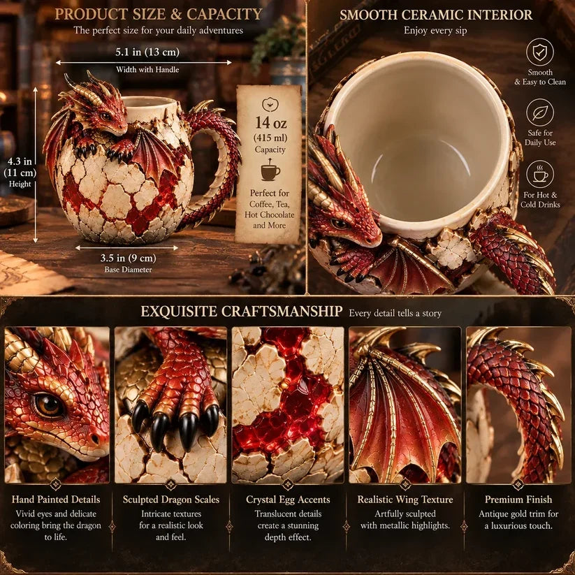 ⏳ Last Day 48% OFF – 🐉 Dragonbound Realms™ Sculpted Dragon Mug Collection | 6 Fantasy Realm Designs with Raised 3D Dragon Details ☕
