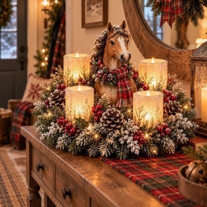 🌲christmas Woodland Animal Wreath Candle Holder Table Centerpiece
