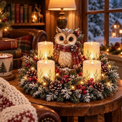 🌲christmas Woodland Animal Wreath Candle Holder Table Centerpiece
